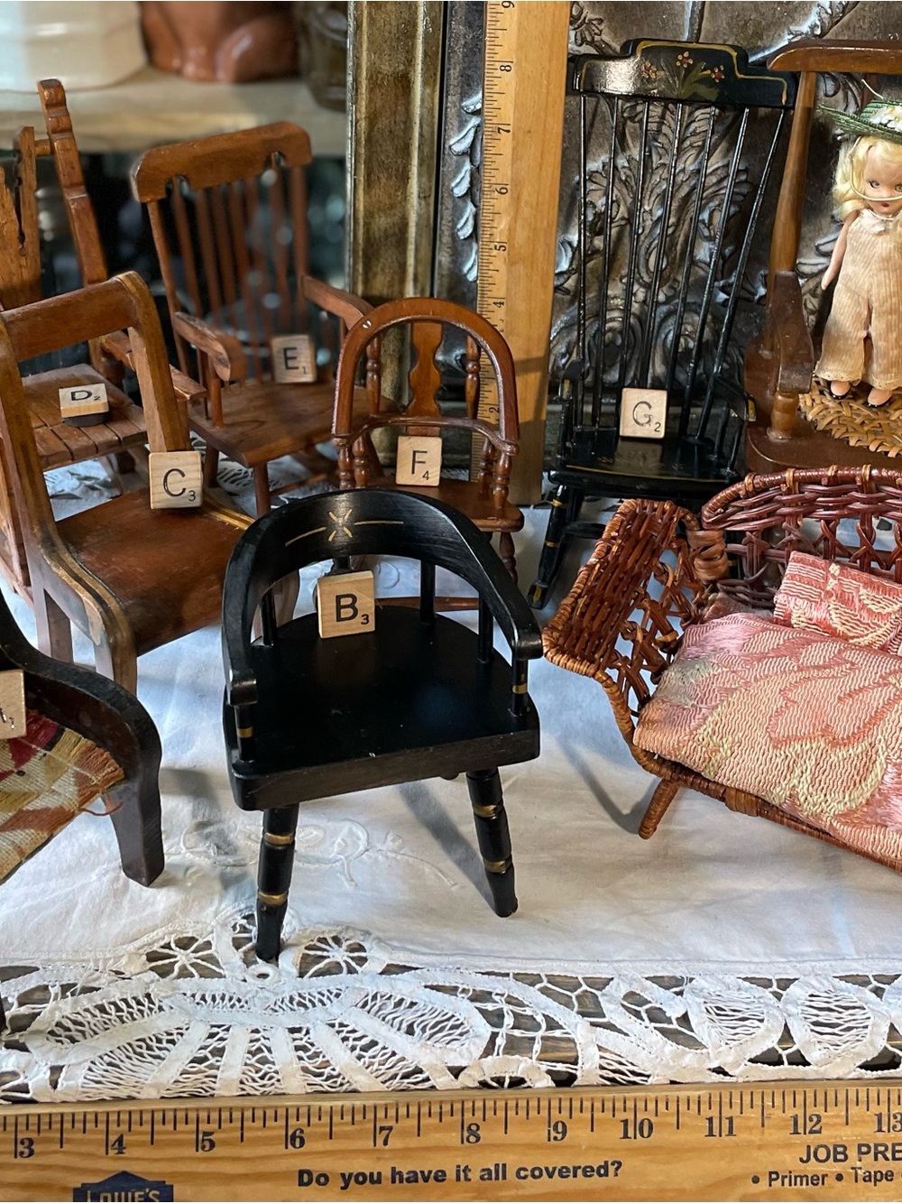vintage wood dollhouse antique style Windsor Doll Chair Spindle furniture